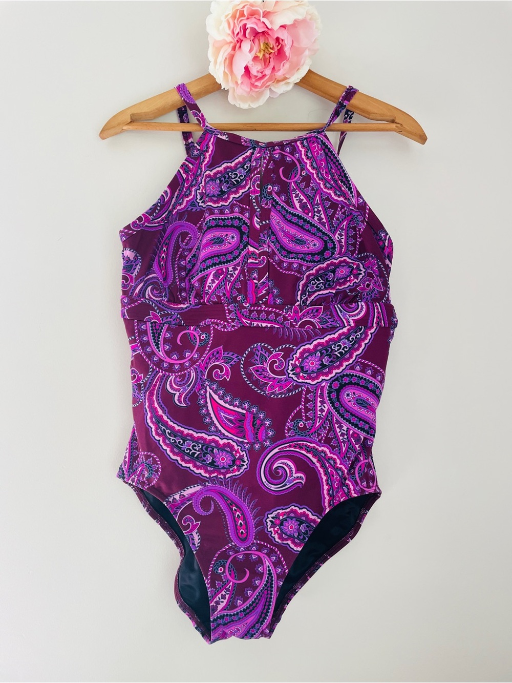 Lands' End Pink Purple Paisley One-Piece Swimsuit 8